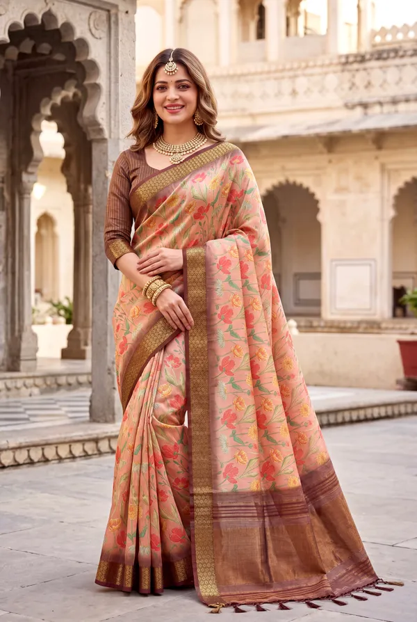 Mini_2_Coffee_Brown_–_Diwali_Special_|_Soft_Tissue_Silk_Saree_with_Digital_Print,_Border_&_Rich_Pallu,_Sequence_&_Contrast_Print_Blouse_with_Tassels