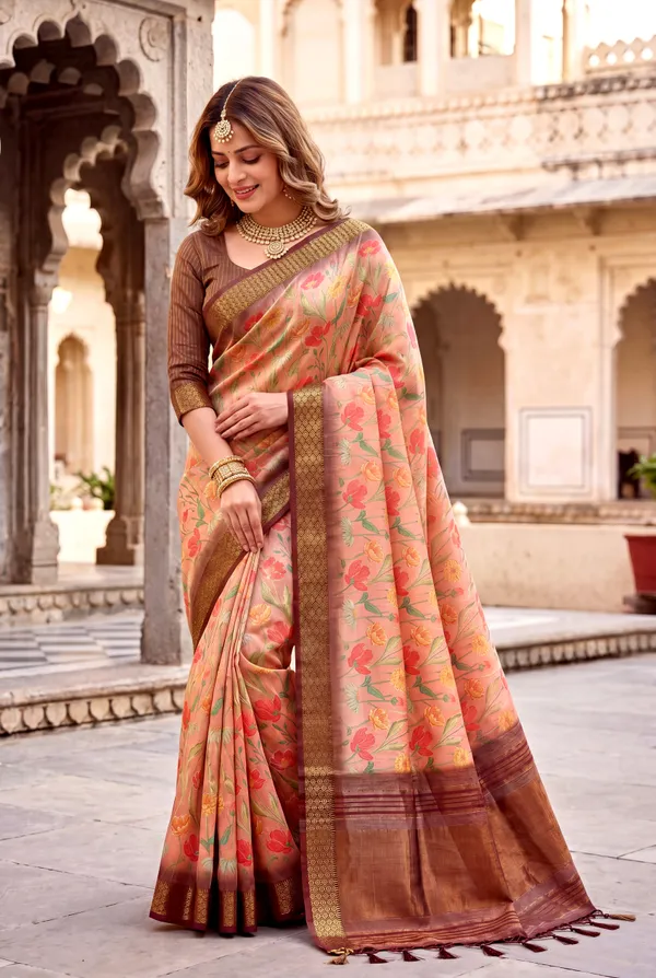 Mini_2_Coffee_Brown_–_Diwali_Special_|_Soft_Tissue_Silk_Saree_with_Digital_Print,_Border_&_Rich_Pallu,_Sequence_&_Contrast_Print_Blouse_with_Tassels