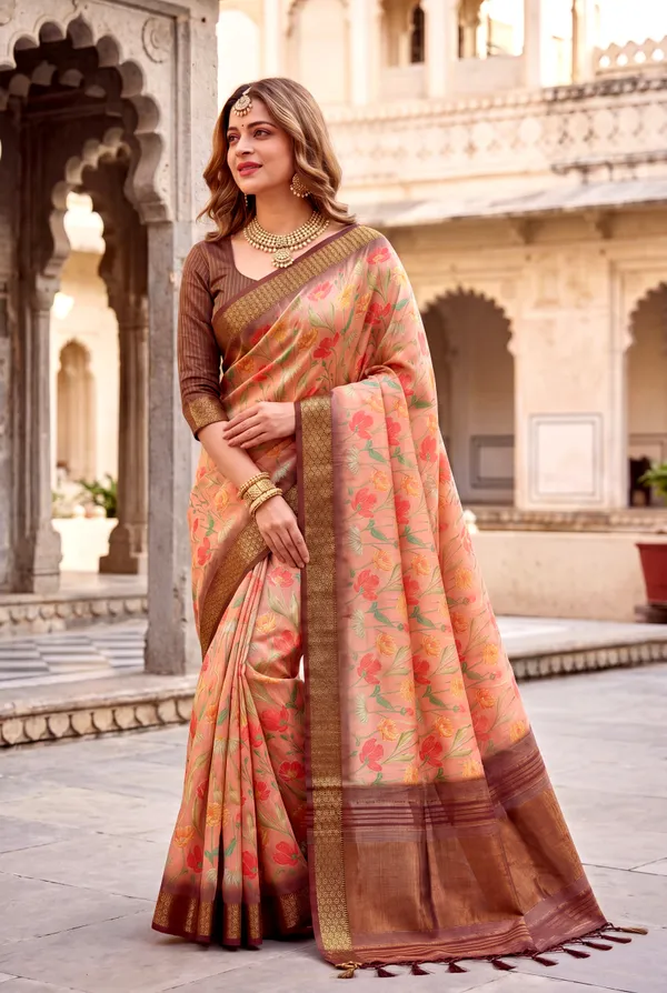 Mini_2_Coffee_Brown_–_Diwali_Special_|_Soft_Tissue_Silk_Saree_with_Digital_Print,_Border_&_Rich_Pallu,_Sequence_&_Contrast_Print_Blouse_with_Tassels