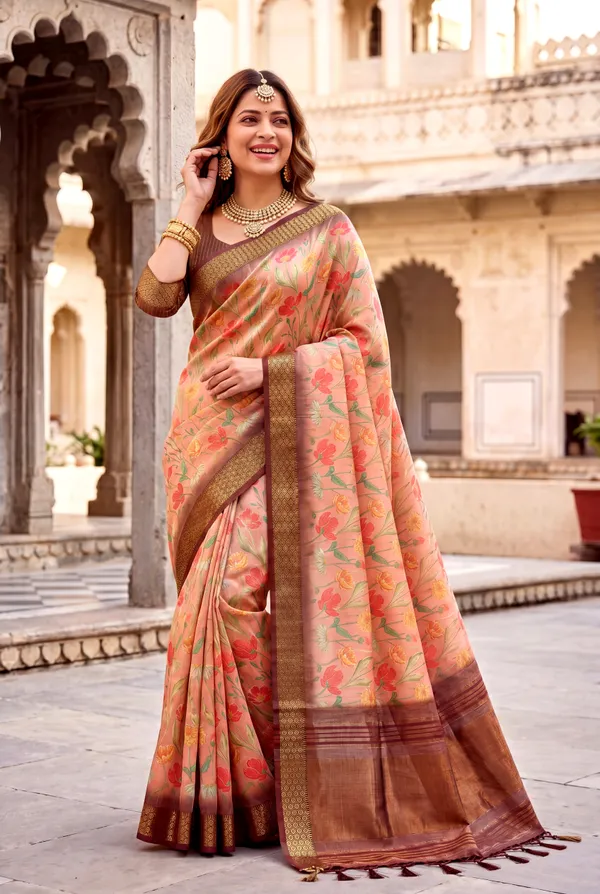 Mini_2_Coffee_Brown_–_Diwali_Special_|_Soft_Tissue_Silk_Saree_with_Digital_Print,_Border_&_Rich_Pallu,_Sequence_&_Contrast_Print_Blouse_with_Tassels
