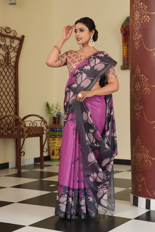 Soft_Chanderi_cotton_sarees_with_Beautiful_Digital_Print_With_Attractive_Zari_Line_Saree_And_Digital_Print_Blouse_With_Tassels