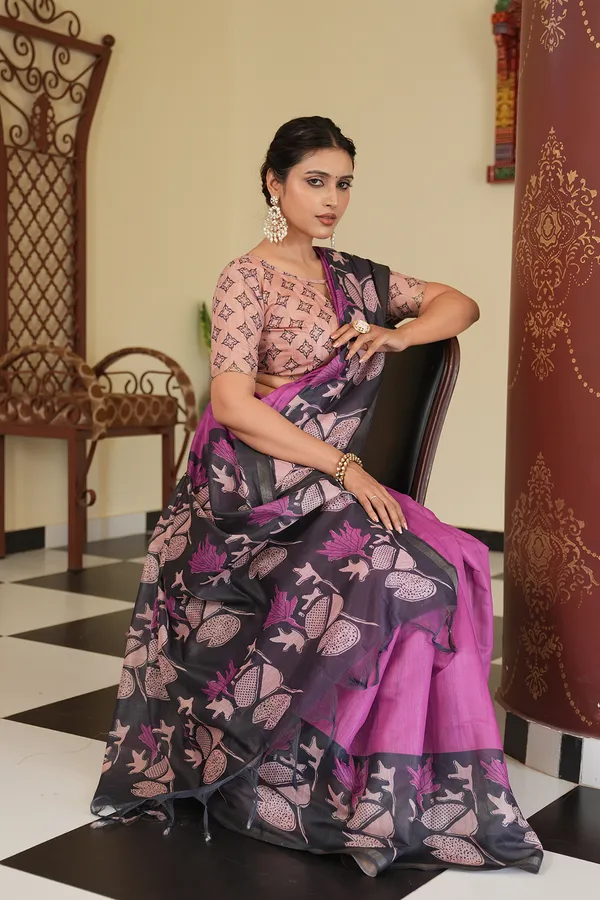 Soft_Chanderi_cotton_sarees_with_Beautiful_Digital_Print_With_Attractive_Zari_Line_Saree_And_Digital_Print_Blouse_With_Tassels