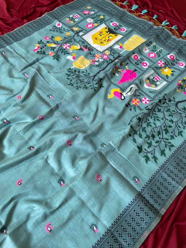 Yashira_Sky_Blue_–_Peacock_Pallu_Wedding_Special_|_Premium_Soft_Jamdani_Cotton_Saree_with_Colourful_3D_Woven_Peacock_Design_Pallu