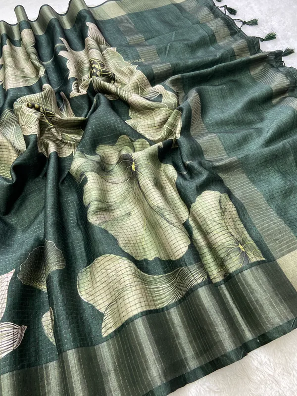 Suhasini_Green_–_Smiling_Aesthetic_Edit_for_You_|_Soft_Tussar_Silk_Saree_with_Digital_Print,_Checks_Design_Saree_&_Digital_Print_Blouse_with_Tassels