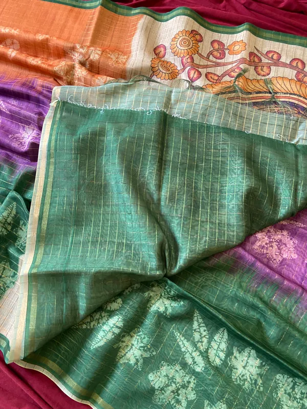 Soft_Semi_Tussar_Silk_sarees_with_Beautiful_Digital_Print_With_Attractive_Border_And_Contrast_Print_Blouse_With_Tassels