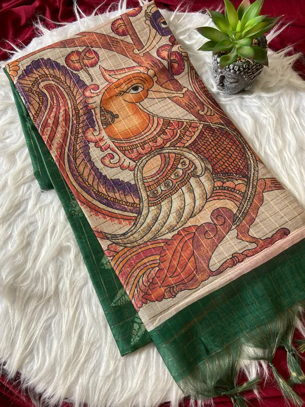 Soft_Semi_Tussar_Silk_sarees_with_Beautiful_Digital_Print_With_Attractive_Border_And_Contrast_Print_Blouse_With_Tassels