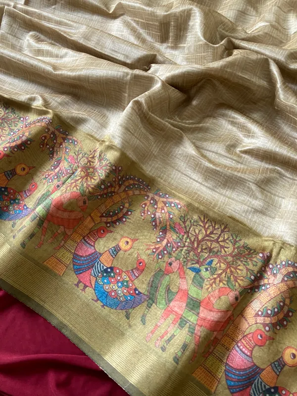Soft_Semi_Tussar_Silk_sarees_with_Beautiful_Digital_Print_With_Attractive_Border_And_Contrast_Print_Blouse_With_Tassels