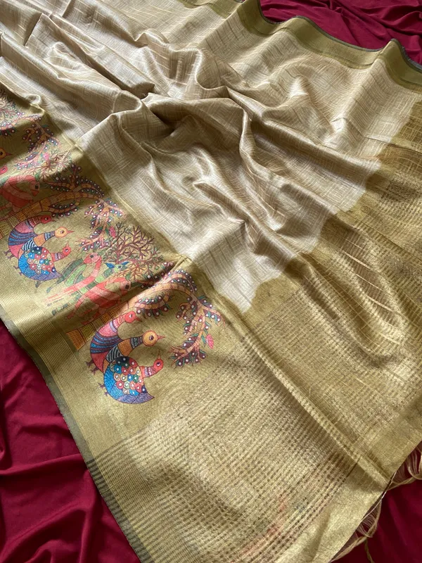 Soft_Semi_Tussar_Silk_sarees_with_Beautiful_Digital_Print_With_Attractive_Border_And_Contrast_Print_Blouse_With_Tassels