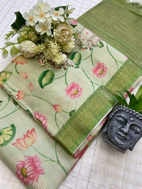 Shanaya_Green_–_Checks_Design_Aesthetic_Edit_for_You_|_Soft_Tussar_Silk_Saree_with_Digital_Print,_Checks_Design_Saree_&_Digital_Print_Blouse