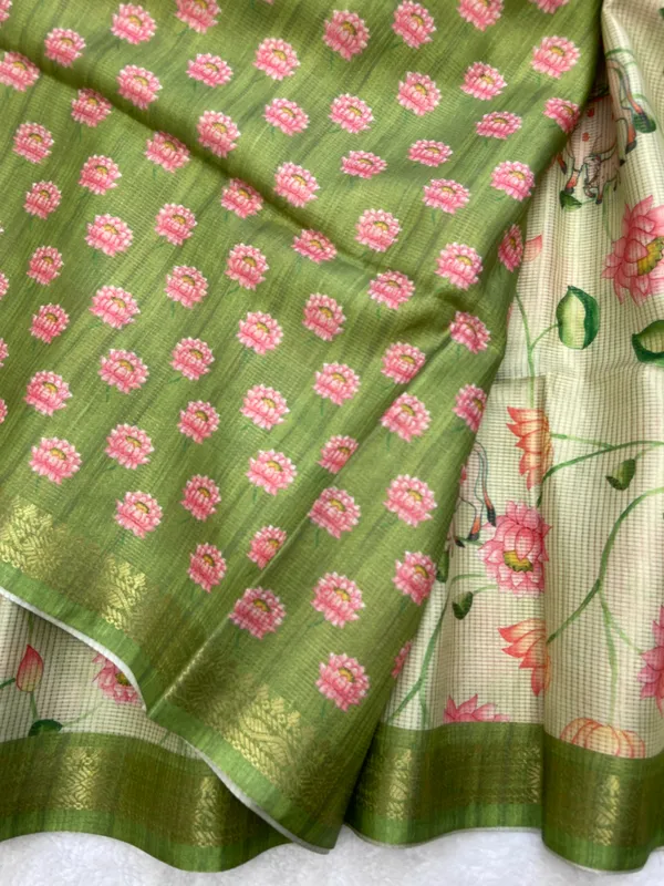 Shanaya_Green_–_Checks_Design_Aesthetic_Edit_for_You_|_Soft_Tussar_Silk_Saree_with_Digital_Print,_Checks_Design_Saree_&_Digital_Print_Blouse