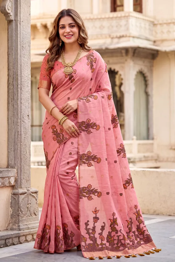 Amrusha_Pink_–_Floral_Pallu_Wedding_Special_|_Premium_Soft_Muga_Cotton_Saree_with_Colourful_Resham_Weaving_Flower_Design_Pallu