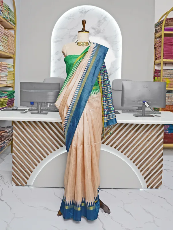 Soft_Tussar_Silk_sarees_with_Beautiful_Digital_Print_With_Attractive_Border_And_Contrast_Print_Blouse_With_Tassels