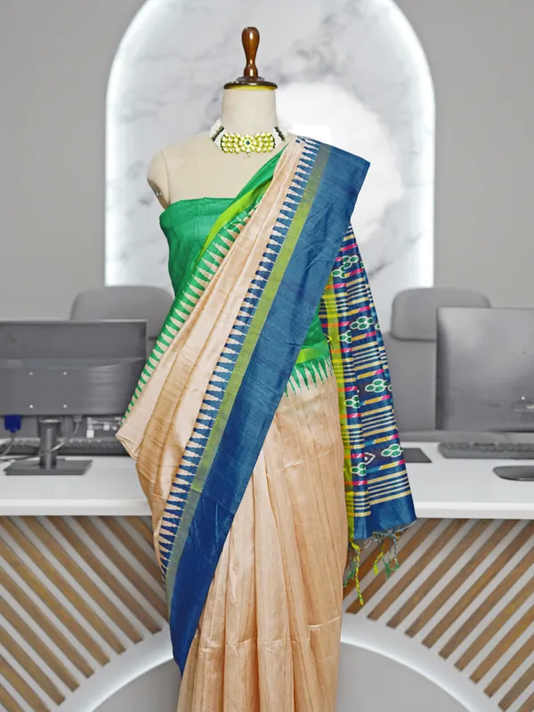Soft_Tussar_Silk_sarees_with_Beautiful_Digital_Print_With_Attractive_Border_And_Contrast_Print_Blouse_With_Tassels