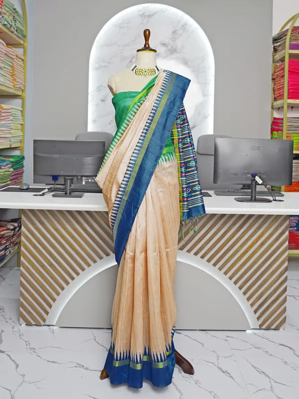 Soft_Tussar_Silk_sarees_with_Beautiful_Digital_Print_With_Attractive_Border_And_Contrast_Print_Blouse_With_Tassels