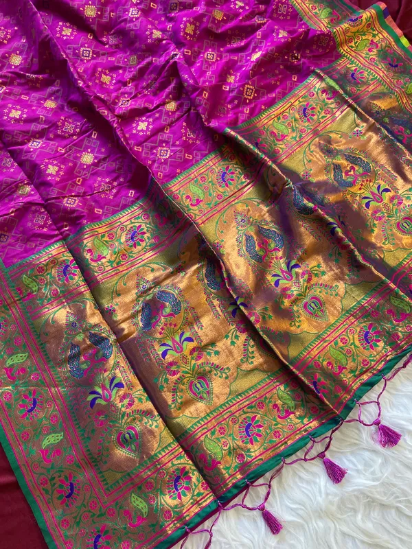 Premium_Soft_Paithani_Silk_sarees_With_Beautiful_Weaving_Pattern_With_Attractive_Rich_Pallu_And_Border_And_Weaving_Blouse_With_Tassels