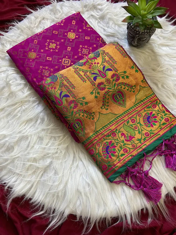 Premium_Soft_Paithani_Silk_sarees_With_Beautiful_Weaving_Pattern_With_Attractive_Rich_Pallu_And_Border_And_Weaving_Blouse_With_Tassels