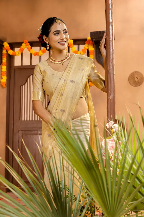 Kashish_Cream_–_Alluring_Wedding_Special_|_Premium_Soft_Muga_Cotton_Saree_with_Colourful_Resham_Weaving_Peacock_Design_Pallu,_Traditional_Zari_Weaving