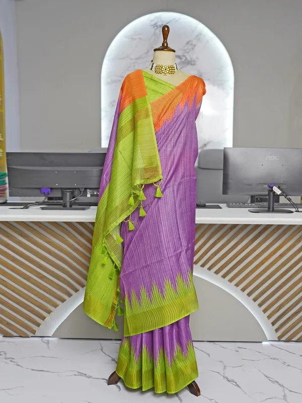 Soft_Tussar_Silk_sarees_with_Beautiful_Digital_Print_With_Attractive_Checks_Design_Saree_And_Digital_Print_Blouse_With_Tassels