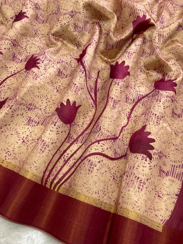 Aalia_Pink_–_Noble_Navratri_Special_|_Soft_Tussar_Silk_Saree_with_Print,_Border_&_Contrast_Print_Blouse_with_Tassels