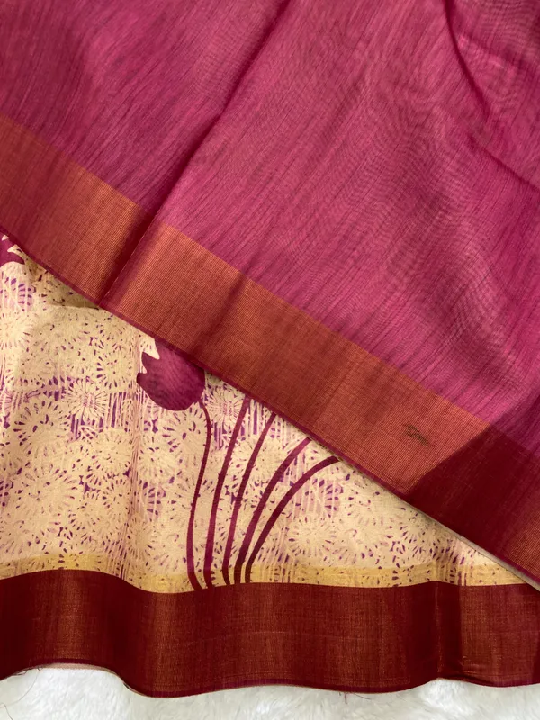 Aalia_Pink_–_Noble_Navratri_Special_|_Soft_Tussar_Silk_Saree_with_Print,_Border_&_Contrast_Print_Blouse_with_Tassels
