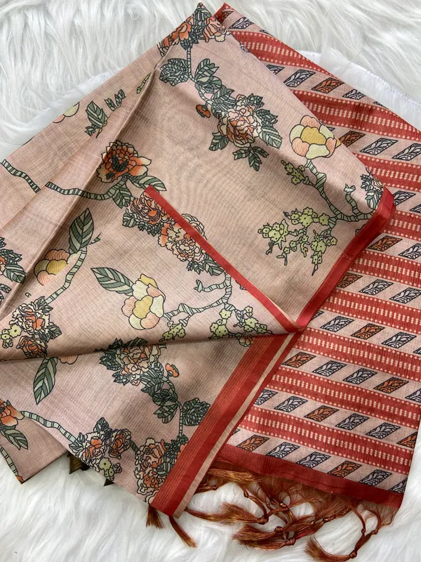 Soft_Tussar_Silk__sarees_with_Beautiful_Digital_Print_With_Attractive_Zari_Line_Saree_And_Digital_Print_Blouse_With_Tassels