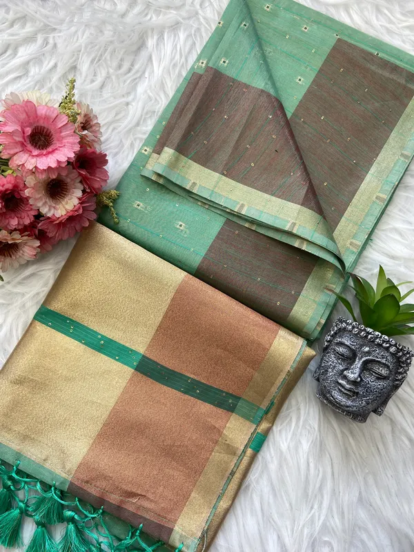 Sarika_Rama_Green_–_Diwali_Special_|_Soft_Tissue_Linen_Silk_Saree_with_Weaving,_Border_&_Rich_Pallu,_Sequence_&_Running_Blouse_with_Tassels