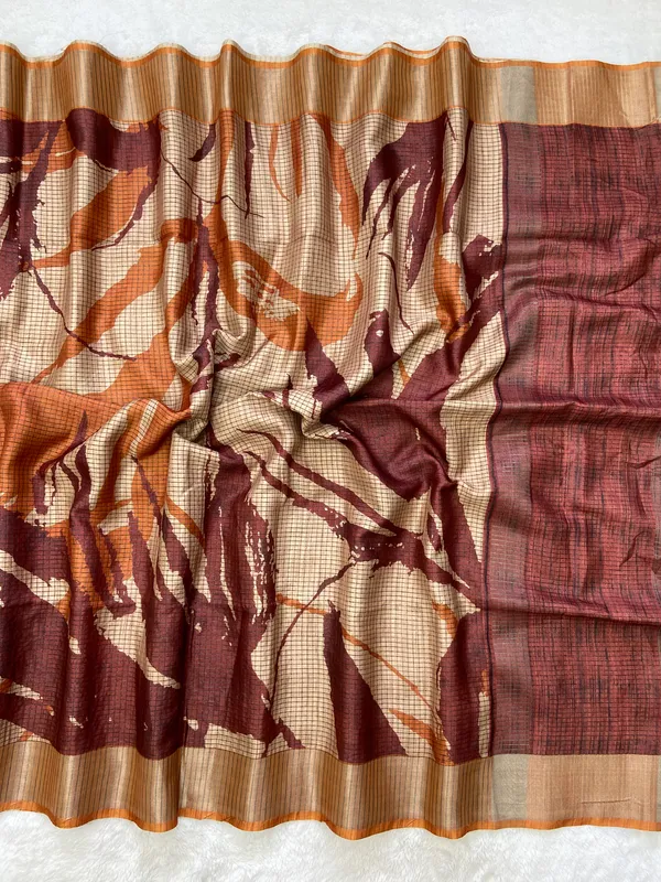 Aarathi_Maroon_&_Yellow_–_Aarti_Glow_Diwali_Special_|_Soft_Tussar_Silk_Saree_with_Digital_Print,_Checks_Design_Saree_&_Digital_Print_Blouse