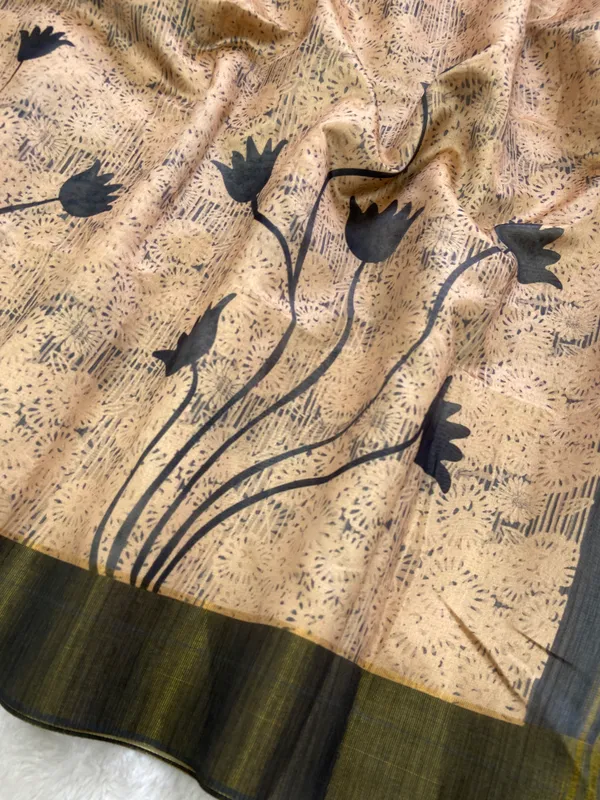 Aalia_Grey_–_Noble_Aesthetic_Edit_for_You_|_Soft_Tussar_Silk_Saree_with_Print,_Border_&_Contrast_Print_Blouse_with_Tassels