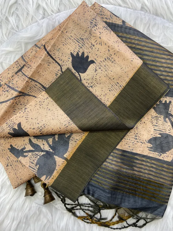 Aalia_Grey_–_Noble_Aesthetic_Edit_for_You_|_Soft_Tussar_Silk_Saree_with_Print,_Border_&_Contrast_Print_Blouse_with_Tassels