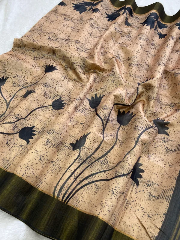 Aalia_Grey_–_Noble_Aesthetic_Edit_for_You_|_Soft_Tussar_Silk_Saree_with_Print,_Border_&_Contrast_Print_Blouse_with_Tassels