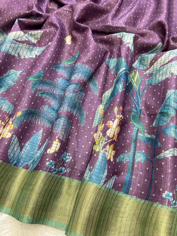 Jisha_Green_–_Checks_Design_Aesthetic_Edit_for_You_|_Soft_Tussar_Silk_Saree_with_Digital_Print,_Checks_Design_Saree_&_Digital_Print_Blouse