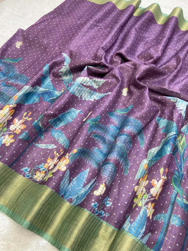 Jisha_Green_–_Checks_Design_Aesthetic_Edit_for_You_|_Soft_Tussar_Silk_Saree_with_Digital_Print,_Checks_Design_Saree_&_Digital_Print_Blouse