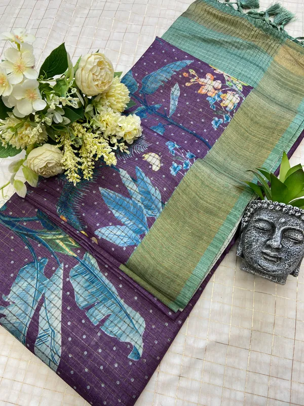 Jisha_Green_–_Checks_Design_Aesthetic_Edit_for_You_|_Soft_Tussar_Silk_Saree_with_Digital_Print,_Checks_Design_Saree_&_Digital_Print_Blouse