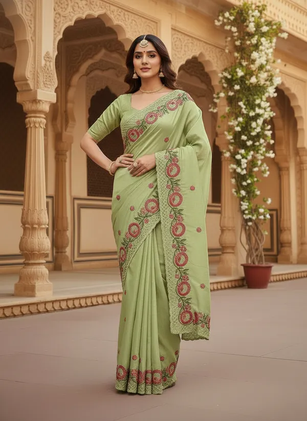 Heavy_Tussar_Silk_sarees_with_Beautiful_Embroidery_&_Sequence_Work_With_Attractive_Cutwork_Border_And_Heavy_Embroidery_&_Sequence_Work_Running_Blouse