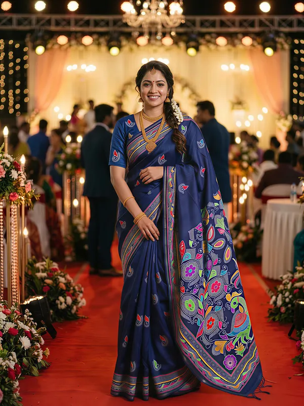 Diya_Blue_–_Lamp_Lit_Diwali_Special_|_Soft_Tussar_Silk_Saree_with_Digital_Print,_Border_&_Contrast_Print_Blouse_with_Tassels