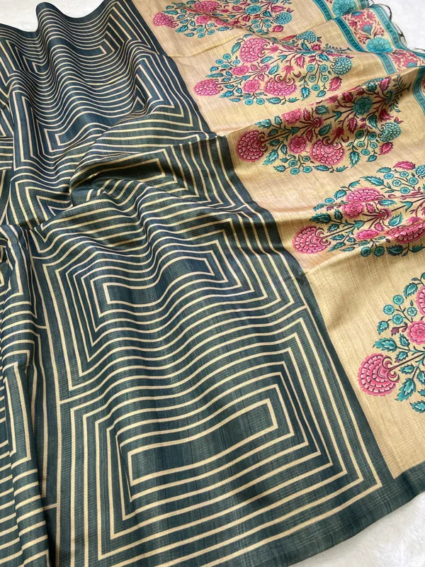 Amala_Rama_Green_–_Pure_Navratri_Special_|_Soft_Tussar_Silk_Saree_with_Digital_Print,_Zari_Line_Saree_&_Digital_Print_Blouse_with_Tassels