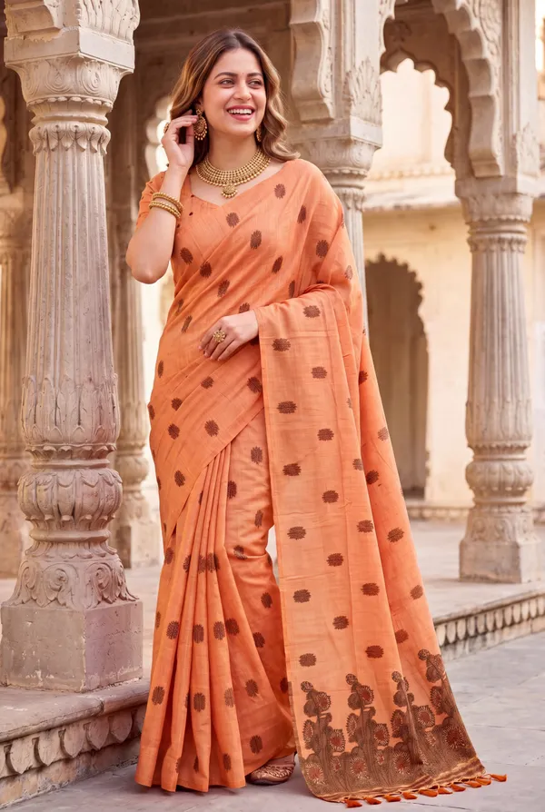 Grisha_2_Orange_–_Floral_Pallu_Wedding_Special_|_Premium_Soft_Muga_Cotton_Saree_with_Colourful_Resham_Weaving_Flower_Design_Pallu