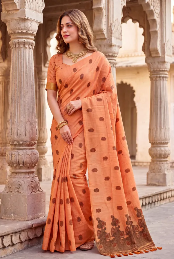 Grisha_2_Orange_–_Floral_Pallu_Wedding_Special_|_Premium_Soft_Muga_Cotton_Saree_with_Colourful_Resham_Weaving_Flower_Design_Pallu