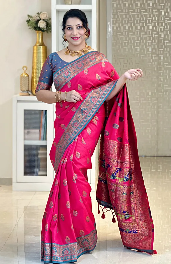Artha_Pink_–_Prosperous_Wedding_Special_|_Premium_Soft_Paithani_Silk_Saree_with_Weaving_Pattern,_Rich_Pallu_&_Border_&_Weaving_Blouse_with_Tassels