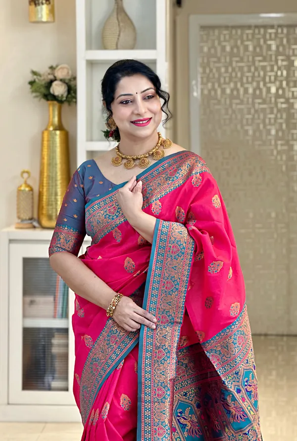 Artha_Pink_–_Prosperous_Wedding_Special_|_Premium_Soft_Paithani_Silk_Saree_with_Weaving_Pattern,_Rich_Pallu_&_Border_&_Weaving_Blouse_with_Tassels