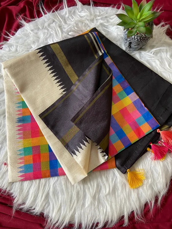 Soft_Tussar_Silk_sarees_with_Beautiful_Digital_Print_With_Attractive_Border_And_Contrast_Print_Blouse_With_Tassels