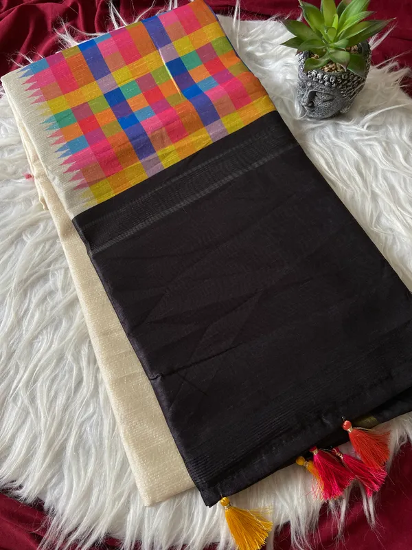 Soft_Tussar_Silk_sarees_with_Beautiful_Digital_Print_With_Attractive_Border_And_Contrast_Print_Blouse_With_Tassels