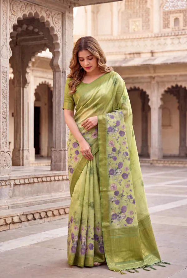 Vaanya_2_Pista_Green_–_Diwali_Special_|_Soft_Tissue_Silk_Saree_with_Digital_Print,_Border_&_Rich_Pallu,_Sequence_&_Contrast_Print_Blouse_with_Tassels