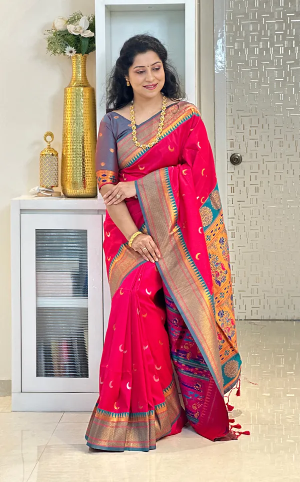 Premium_Soft_Paithani_Silk_sarees_With_Beautiful_Weaving_Pattern_With_Attractive_Rich_Pallu_And_Border_And_Weaving_Blouse_With_Tassels
