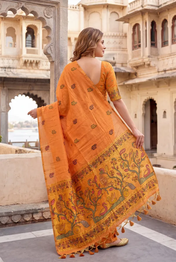 Swan_Orange_–_Swan_Motif_Wedding_Special_|_Premium_Soft_Muga_Cotton_Paithani_Saree_with_Weaving_Design_Featuring_Jungle_Theme_&_Swan_Motifs_Pallu