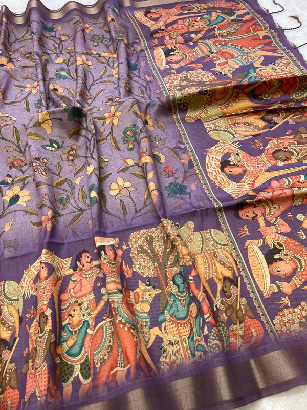 Pritha_Purple_–_Navratri_Special_|_Soft_Tussar_Silk_Saree_with_Digital_Print,_Border_&_Contrast_Print_Blouse_with_Tassels