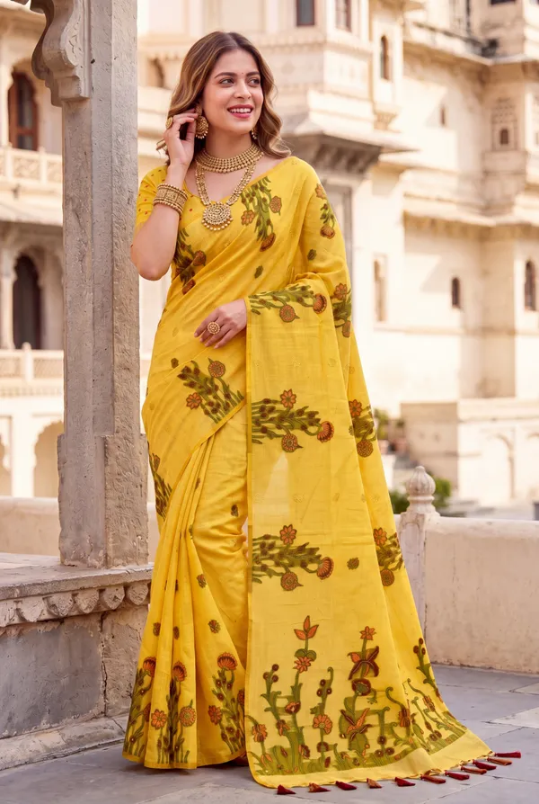 Amrusha_Yellow_–_Floral_Pallu_Wedding_Special_|_Premium_Soft_Muga_Cotton_Saree_with_Colourful_Resham_Weaving_Flower_Design_Pallu