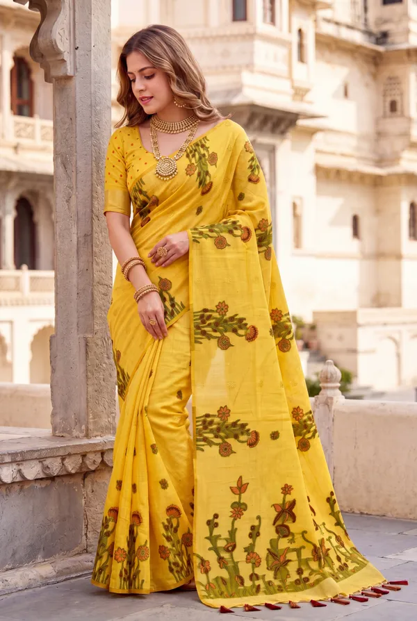 Amrusha_Yellow_–_Floral_Pallu_Wedding_Special_|_Premium_Soft_Muga_Cotton_Saree_with_Colourful_Resham_Weaving_Flower_Design_Pallu