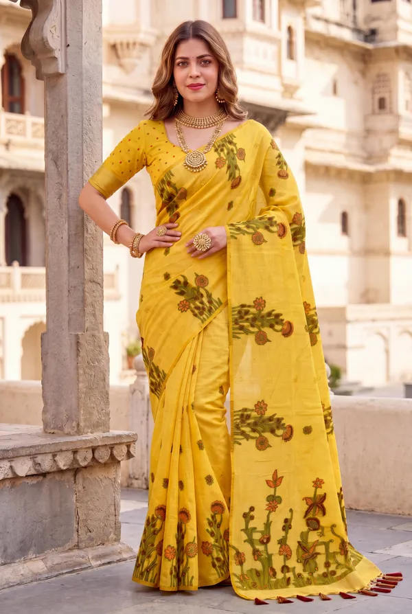 Amrusha_Yellow_–_Floral_Pallu_Wedding_Special_|_Premium_Soft_Muga_Cotton_Saree_with_Colourful_Resham_Weaving_Flower_Design_Pallu