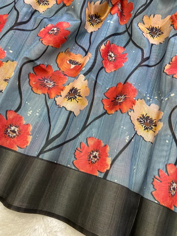 Arunima_Black_–_Dawn_Blush_Aesthetic_Edit_for_You_|_Soft_Tussar_Silk_Saree_with_Print,_Border_&_Contrast_Print_Blouse_with_Tassels